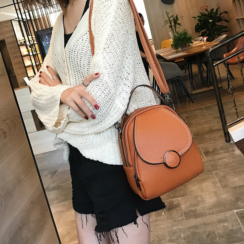 Designer Fashion Women Leather Backpack Mini Small Backpack