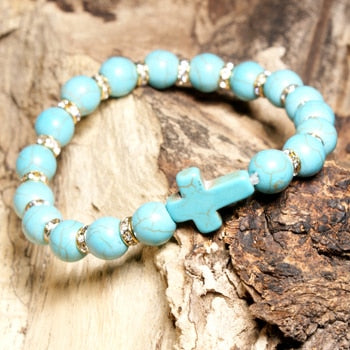 Moon Girl Amazonite Stone 8mm Beaded Cross Bracelets Femme Black Lava Stone Yoga Charm Girls Bracelet For Women Drop Shipping