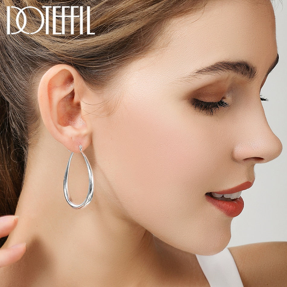 Dotefil 925 Sterling Silver Smooth Circle 41mm Hoop Earrings For Women Lady Gift Fashion Charm High Quality Wedding Jewelry