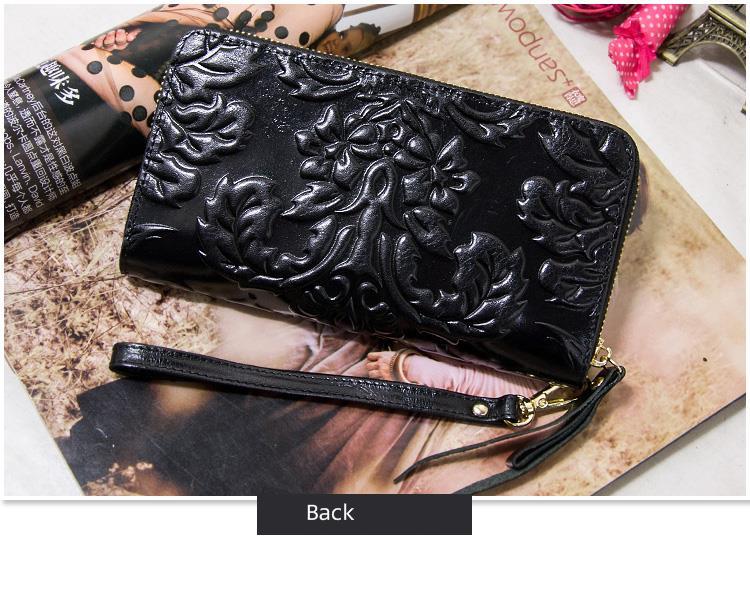 Ladies Luxury Premium Waxed Leather Wallet Clutch Bag Essential Oil Unique Embossed Famous Brand Style Long Ladies Wallet Purse