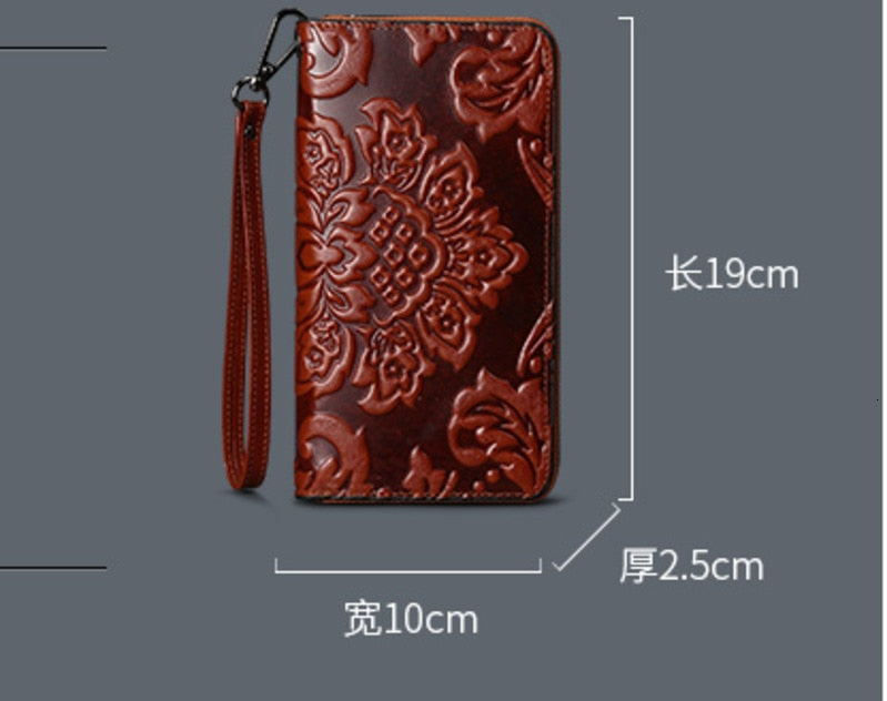 Ladies Luxury Premium Waxed Leather Wallet Clutch Bag Essential Oil Unique Embossed Famous Brand Style Long Ladies Wallet Purse