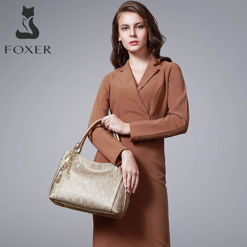 FOXER Brand Women Split Leather Shoulder Bag Fashion Design High Quality Women&#39;s Handbag Female Handbags Top Handle Totes Purse