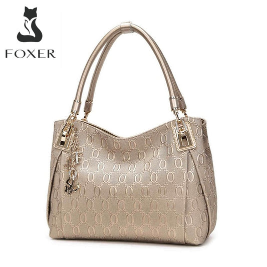 FOXER Brand Women Split Leather Shoulder Bag Fashion Design High Quality Women&#39;s Handbag Female Handbags Top Handle Totes Purse