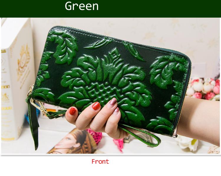 Ladies Luxury Premium Waxed Leather Wallet Clutch Bag Essential Oil Unique Embossed Famous Brand Style Long Ladies Wallet Purse