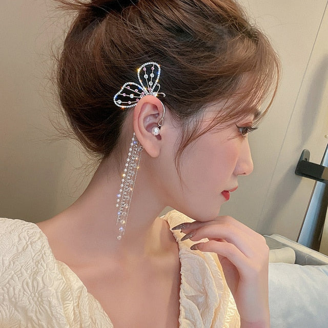 Shining Zircon Butterfly Ear Cuff Earrings for Women Girls Fashion 1pc Non Piercing Ear Clip Ear-hook Party Wedding Jewelry Gift