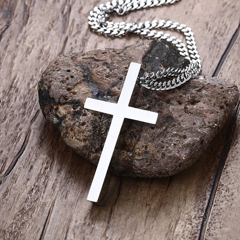 Meaeguet Classic Black Jesus Cross Necklaces Pendants Women Men Stainless Steel Prayer Crucifix  Male Chocker Chain