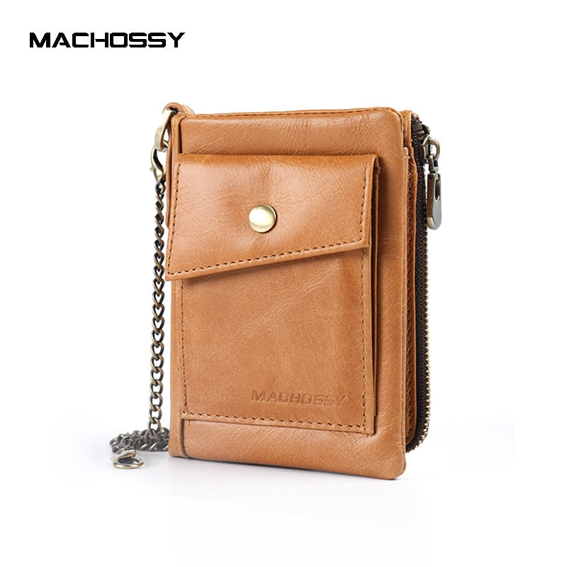 New RFID Protection Genuine Leather Men Wallet Coin Purse Small Short Card Holder Chain PORTFOLIO Portomonee Male Walet Pocket