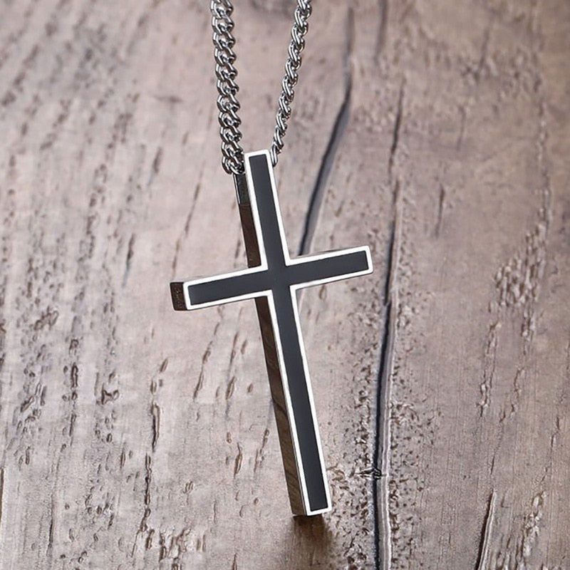 Meaeguet Classic Black Jesus Cross Necklaces Pendants Women Men Stainless Steel Prayer Crucifix  Male Chocker Chain