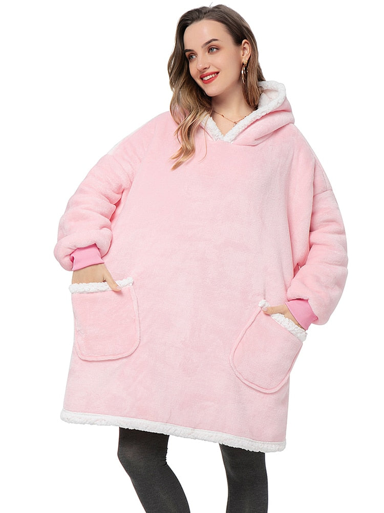 Oversized Hoodies Sweatshirt Women Winter Hoodies Fleece Giant TV Blanket With Sleeves Pullover Oversize Women Hoody Sweatshirts