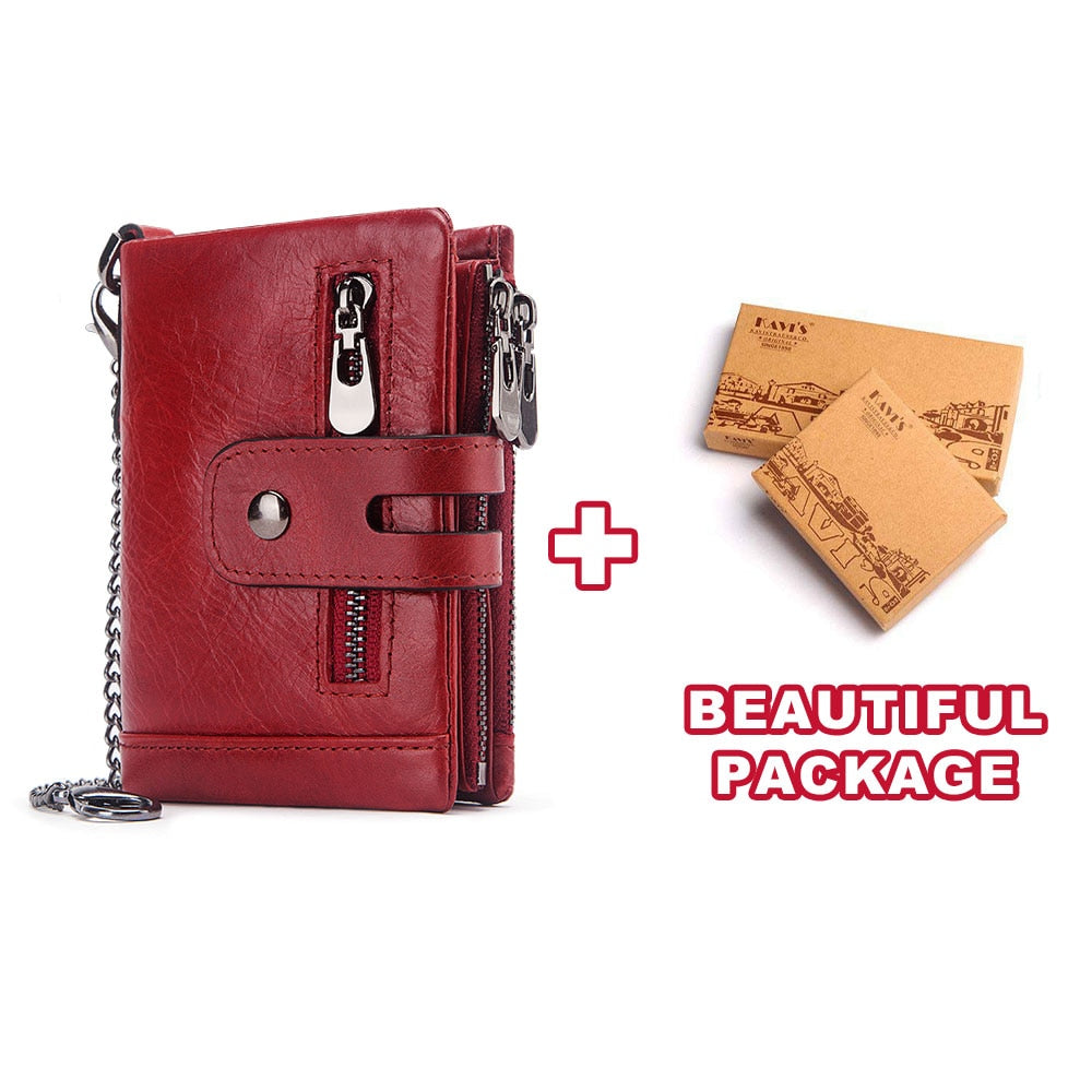 Free Engraving Cowhide Genuine Leather Men Wallet Coin Purse Mini Card Holder Chain PORTFOLIO Portomonee Male Walet Pocket Chain