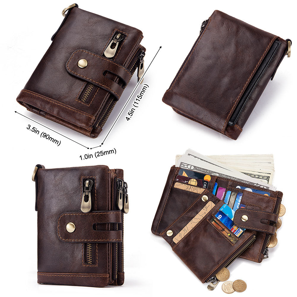 Free Engraving Cowhide Genuine Leather Men Wallet Coin Purse Mini Card Holder Chain PORTFOLIO Portomonee Male Walet Pocket Chain