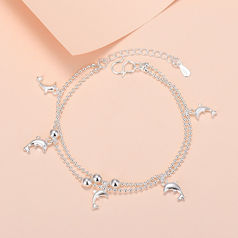 925 Sterling Silver Lucky Bead Charm Bracelet For Women Chain Round Bangles Fashion Luxury Quality Jewelry Christmas Accessories