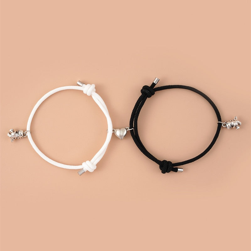 Cute Three-dimensional Small Dinosaur Pendant Love Magnetic Buckle Love Couple Bracelet Jewelry Set