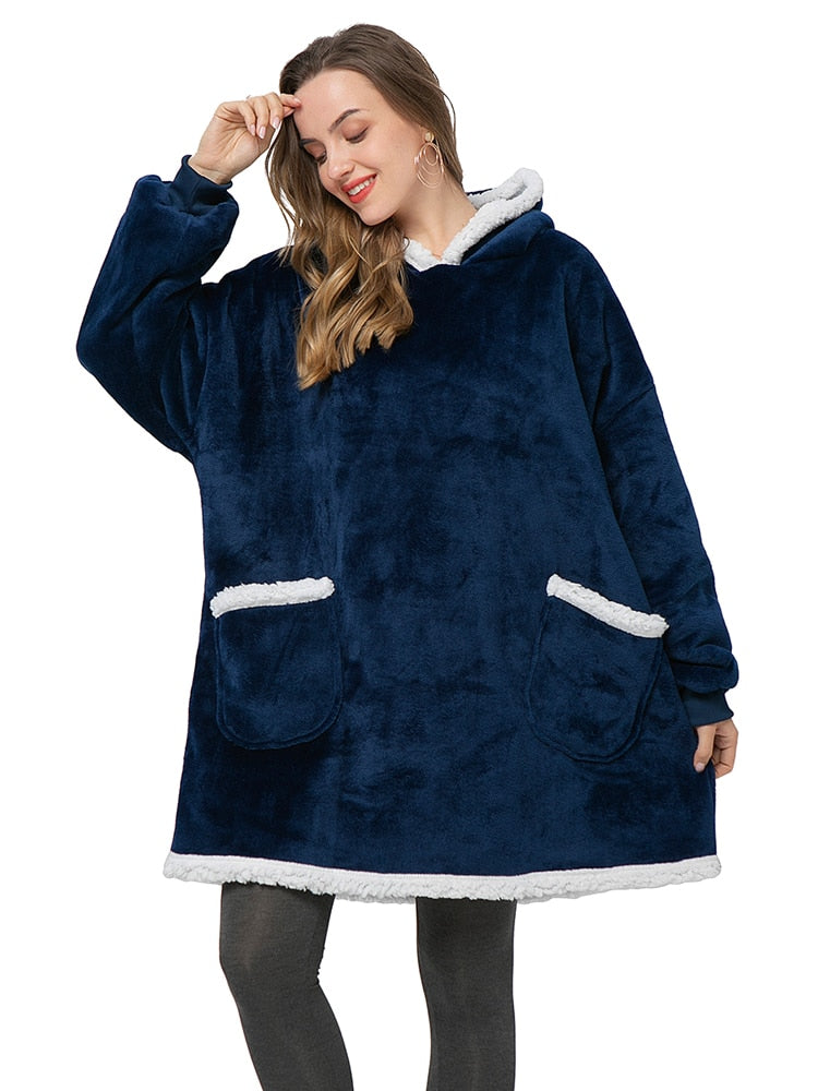 Oversized Hoodies Sweatshirt Women Winter Hoodies Fleece Giant TV Blanket With Sleeves Pullover Oversize Women Hoody Sweatshirts