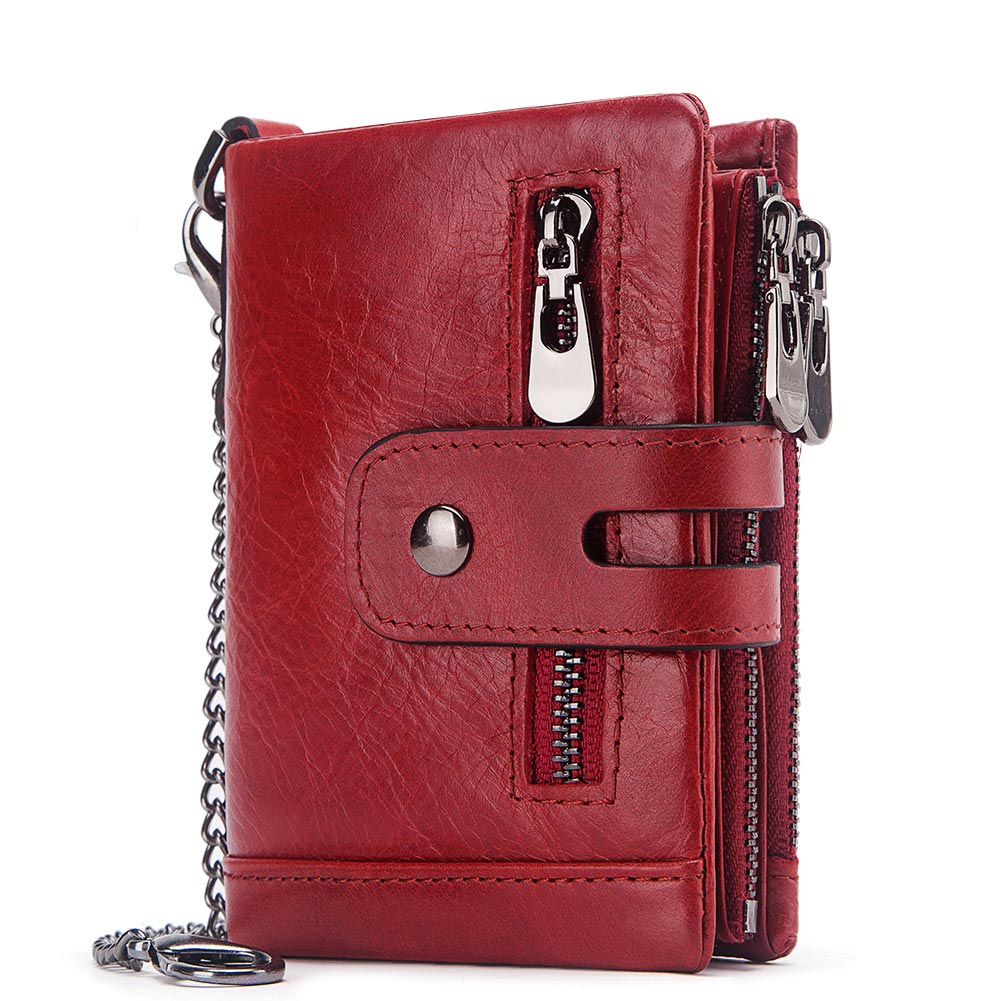 Free Engraving Cowhide Genuine Leather Men Wallet Coin Purse Mini Card Holder Chain PORTFOLIO Portomonee Male Walet Pocket Chain