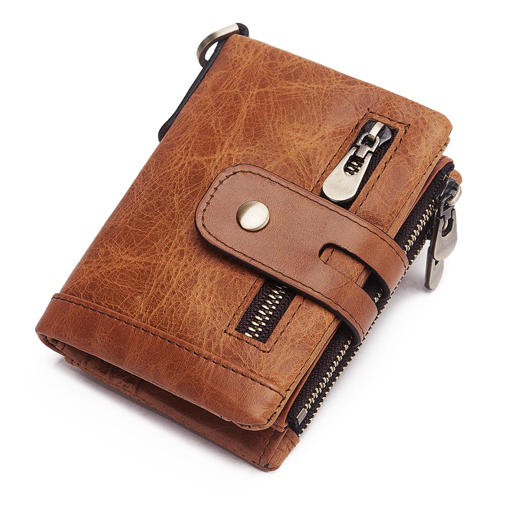 Free Engraving Cowhide Genuine Leather Men Wallet Coin Purse Mini Card Holder Chain PORTFOLIO Portomonee Male Walet Pocket Chain