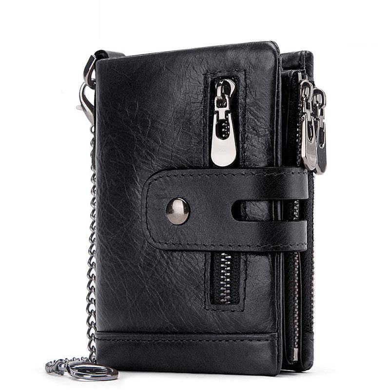 Free Engraving Cowhide Genuine Leather Men Wallet Coin Purse Mini Card Holder Chain PORTFOLIO Portomonee Male Walet Pocket Chain