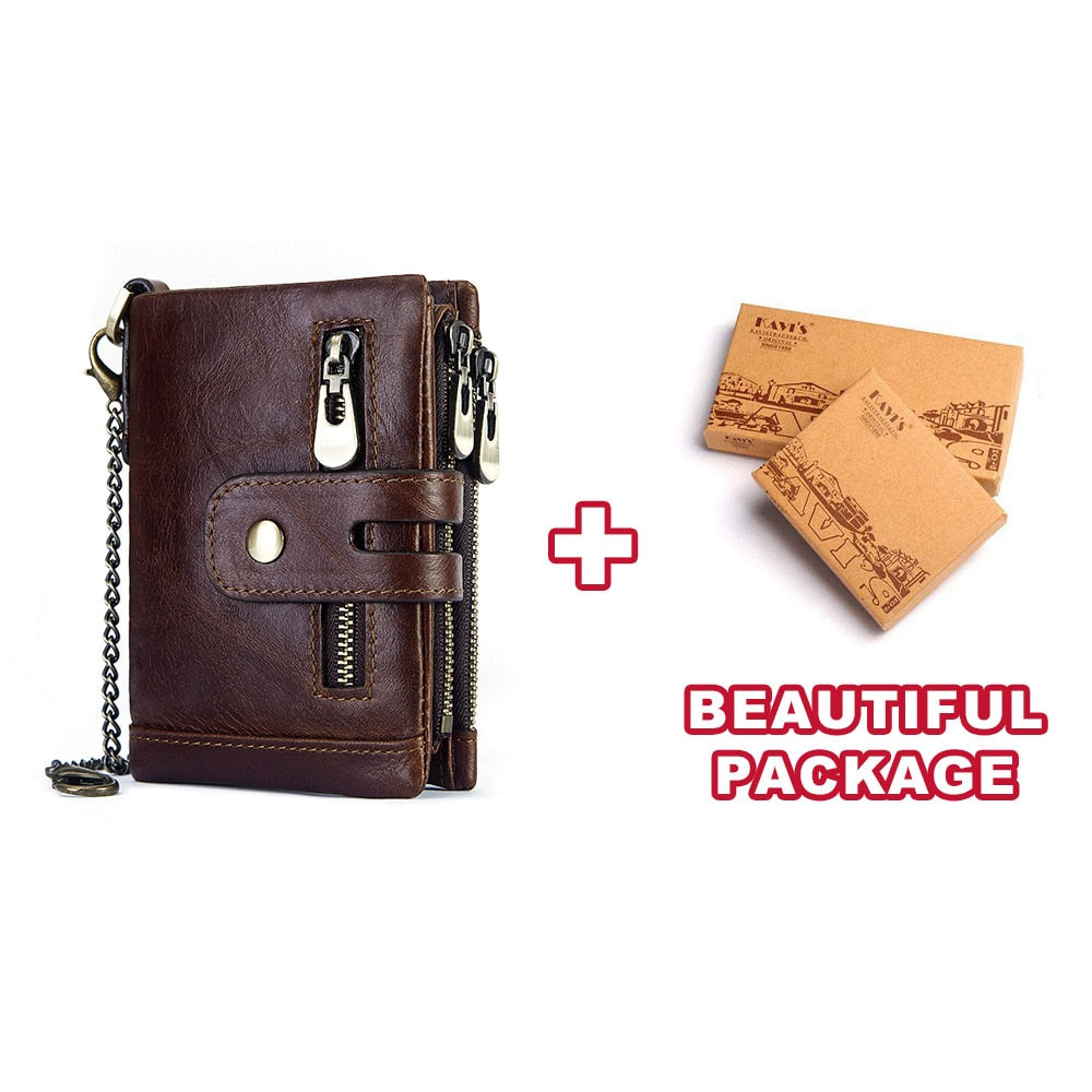 Free Engraving Cowhide Genuine Leather Men Wallet Coin Purse Mini Card Holder Chain PORTFOLIO Portomonee Male Walet Pocket Chain