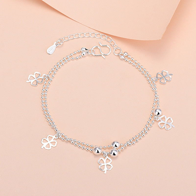 925 Sterling Silver Lucky Bead Charm Bracelet For Women Chain Round Bangles Fashion Luxury Quality Jewelry Christmas Accessories