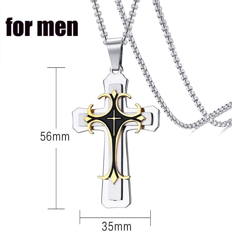 Meaeguet Classic Black Jesus Cross Necklaces Pendants Women Men Stainless Steel Prayer Crucifix  Male Chocker Chain