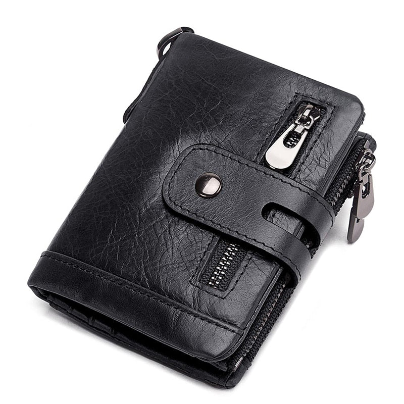 Free Engraving Cowhide Genuine Leather Men Wallet Coin Purse Mini Card Holder Chain PORTFOLIO Portomonee Male Walet Pocket Chain