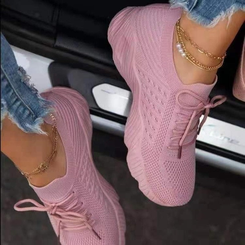 Sneakers Shoes 2022 Fashion Lace Up Platform Shoes for Women's Summer Plus Size Flat Mesh Sports Shoes Woman Vulcanize Shoes