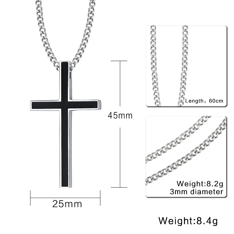 Meaeguet Classic Black Jesus Cross Necklaces Pendants Women Men Stainless Steel Prayer Crucifix  Male Chocker Chain