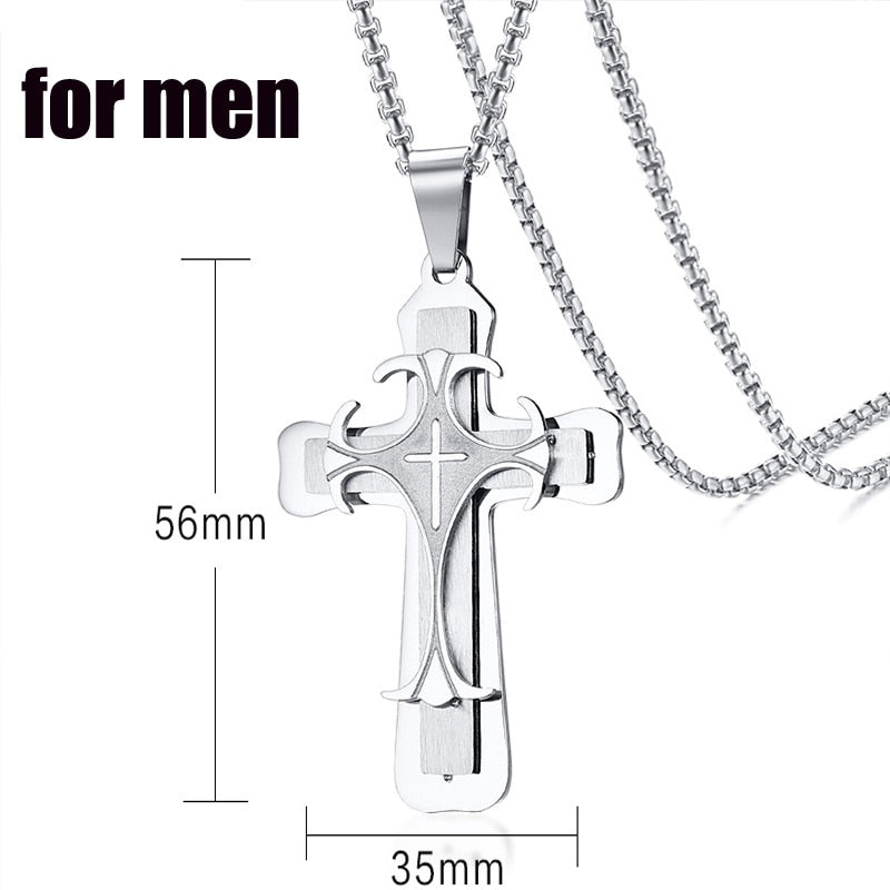 Meaeguet Classic Black Jesus Cross Necklaces Pendants Women Men Stainless Steel Prayer Crucifix  Male Chocker Chain