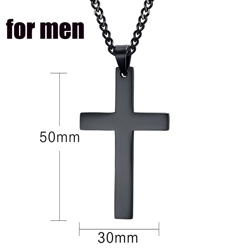 Meaeguet Classic Black Jesus Cross Necklaces Pendants Women Men Stainless Steel Prayer Crucifix  Male Chocker Chain