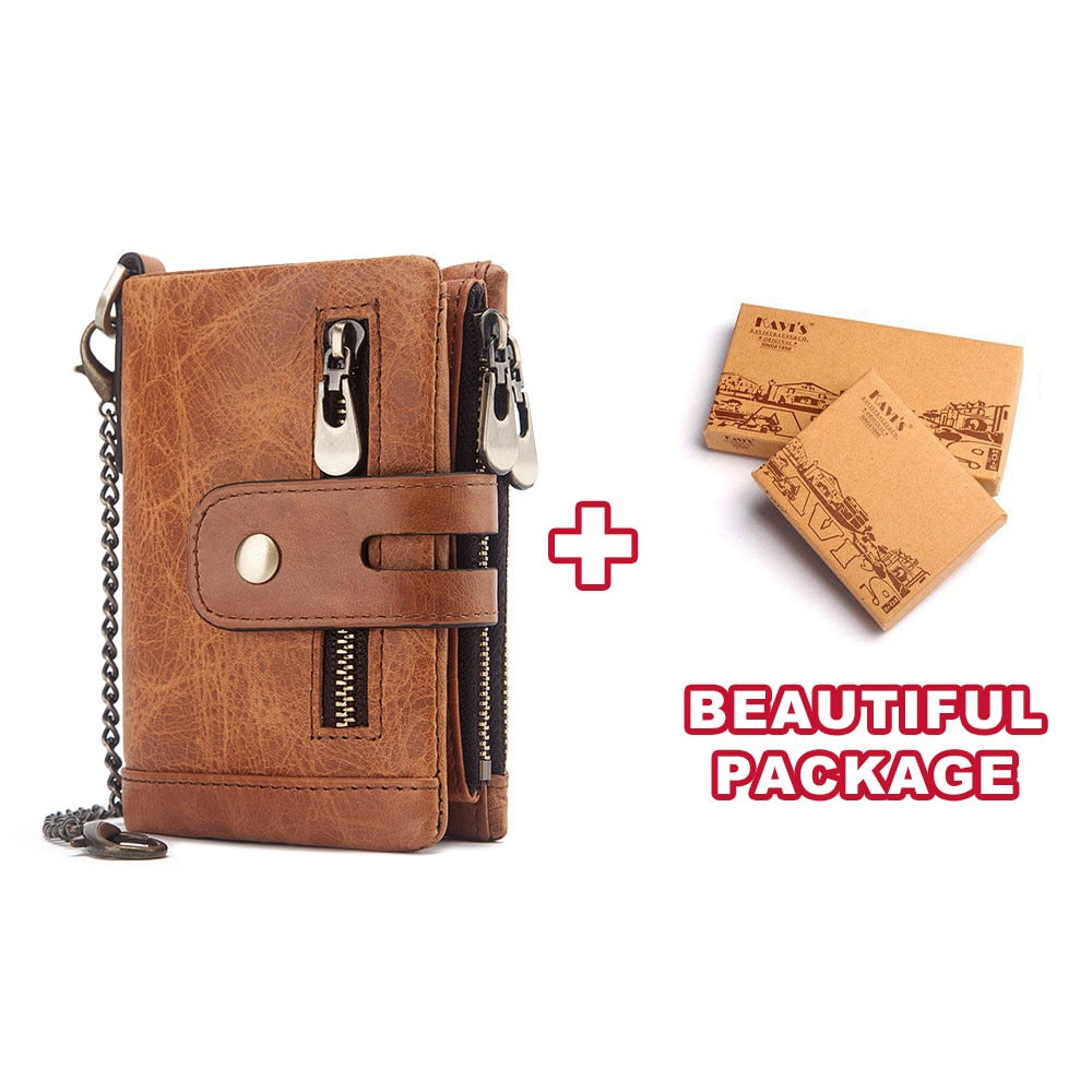 Free Engraving Cowhide Genuine Leather Men Wallet Coin Purse Mini Card Holder Chain PORTFOLIO Portomonee Male Walet Pocket Chain