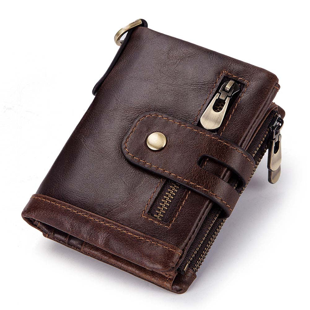 Free Engraving Cowhide Genuine Leather Men Wallet Coin Purse Mini Card Holder Chain PORTFOLIO Portomonee Male Walet Pocket Chain