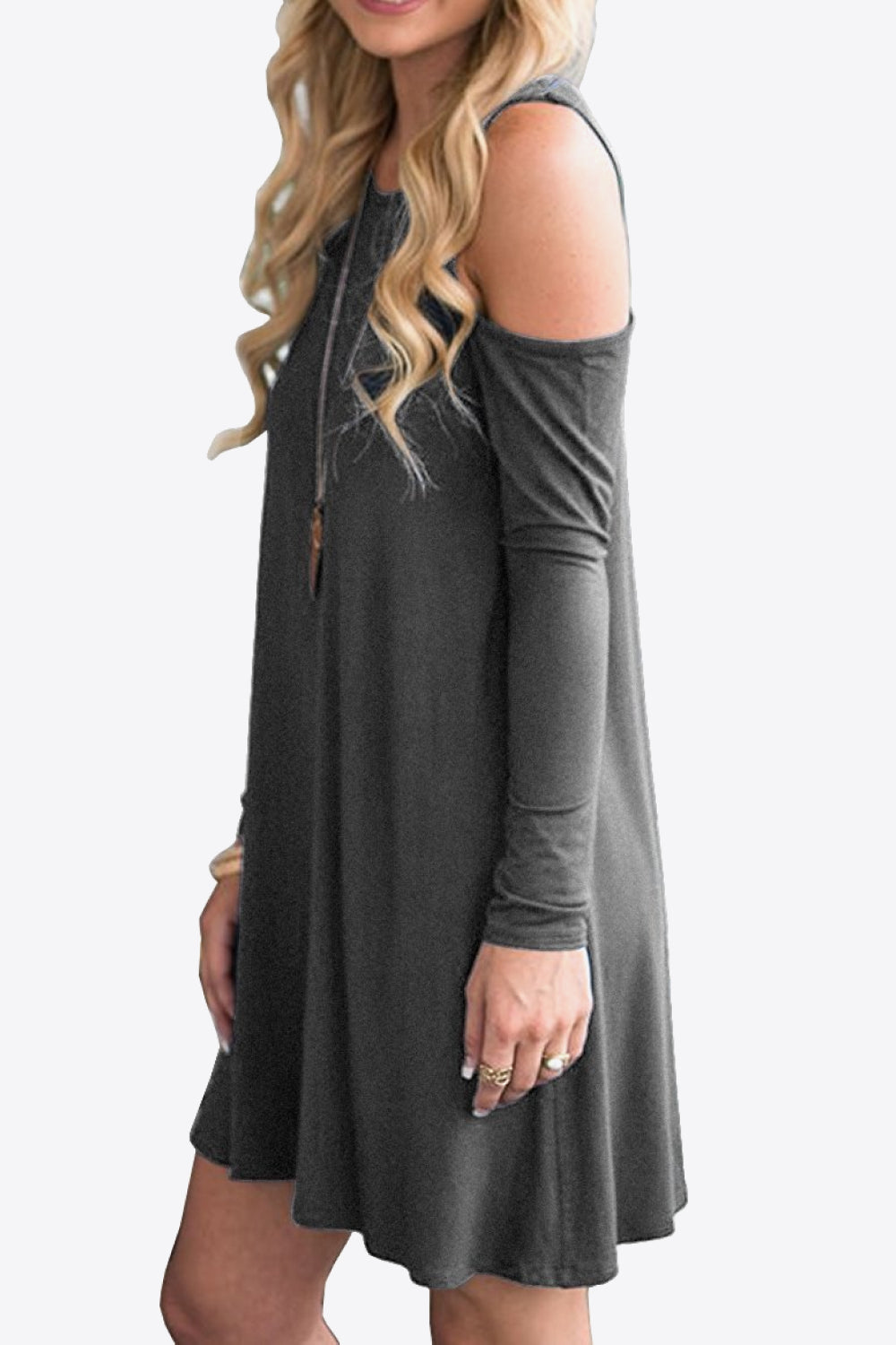 Cold-Shoulder Long Sleeve Round Neck Dress