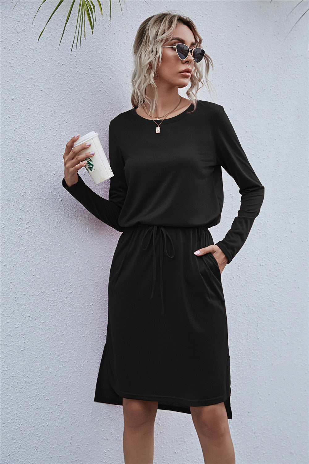 Round Neck Side Slit Dress