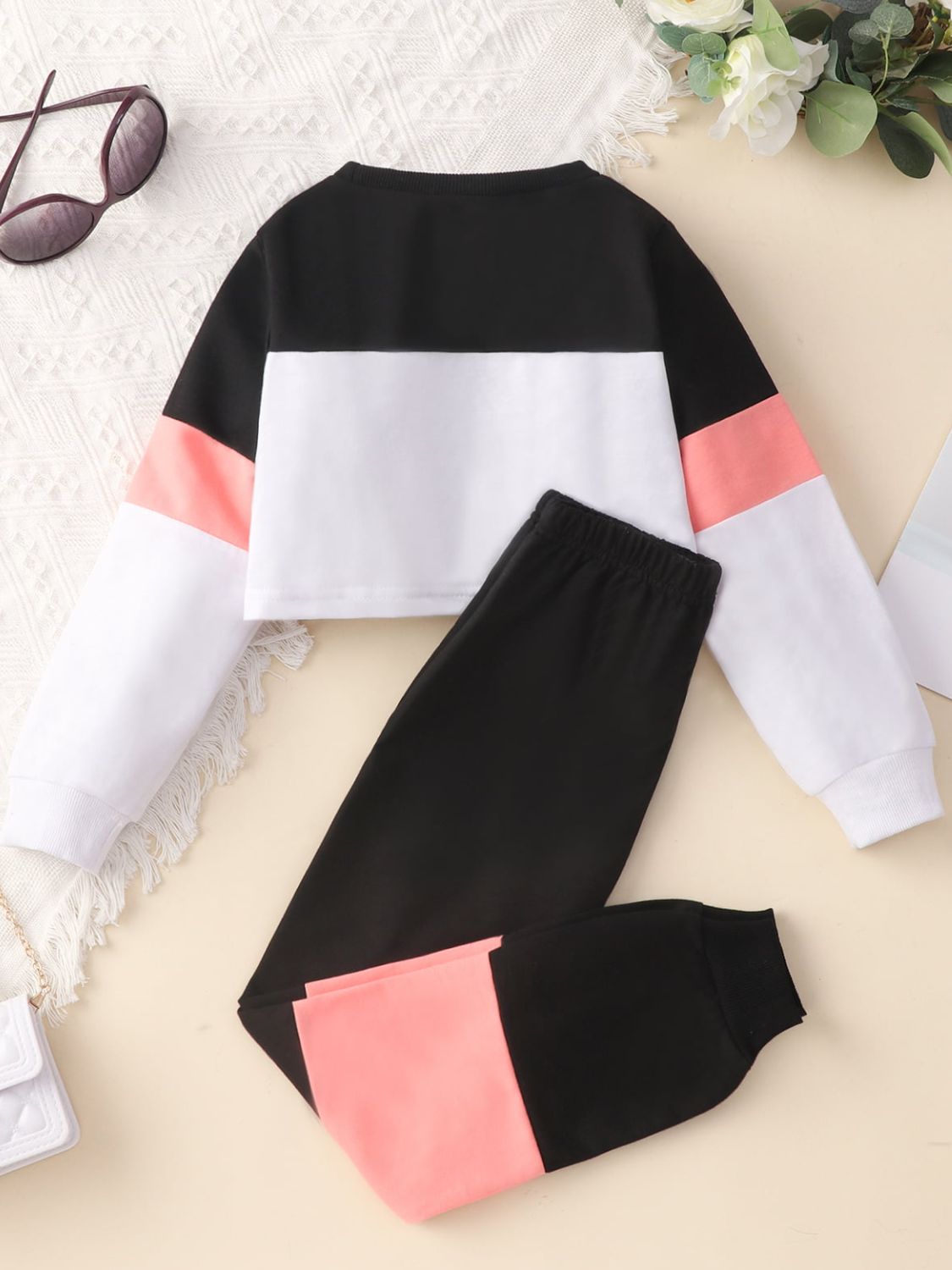 Kids Graphic Cropped Sweatshirt and Joggers Set